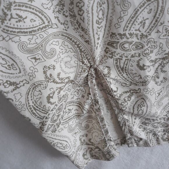 SILK ICON  Silk Tunic Top Blouse Medium White Green Paisley Print Long Sleeves - Picture 5 of 10